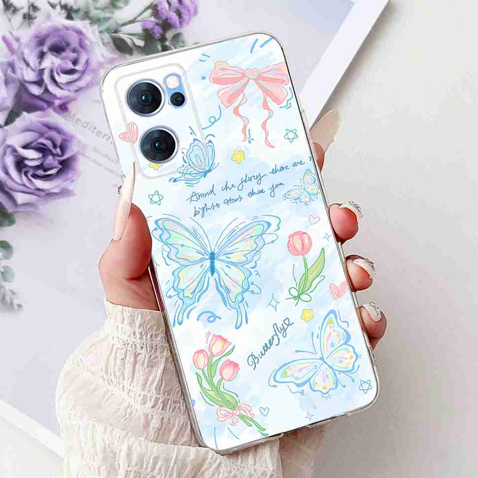 For Oppo Reno7 5G Casing Cute Cat Flower Painted Cover Soft Fundas Phone Case For Oppo Find X5 FindX5 Lite Reno 7 5G Back Cover
