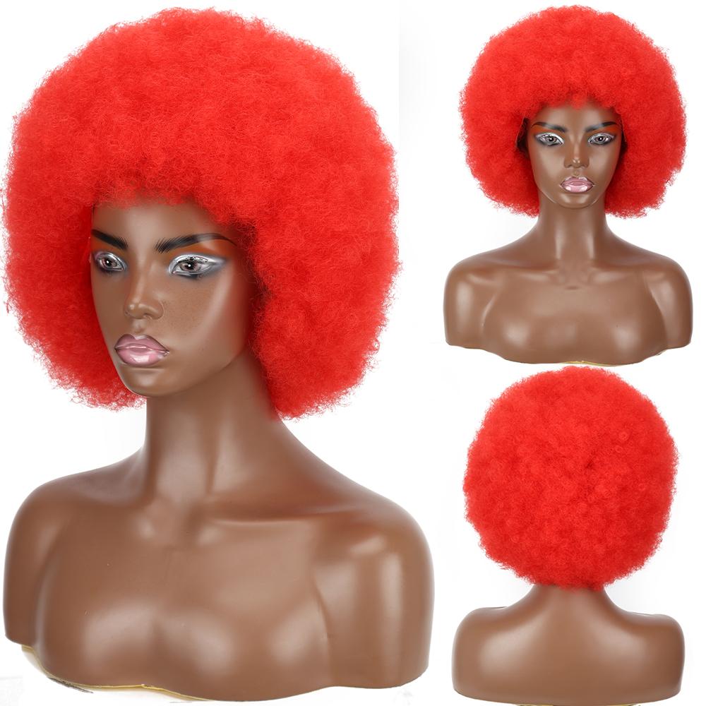 MISSQUEEN Syntetisk afro kinky krøllet fluffy parykk for kvinner Myke korthårsparykker med smell for festdans Cosplay parykker