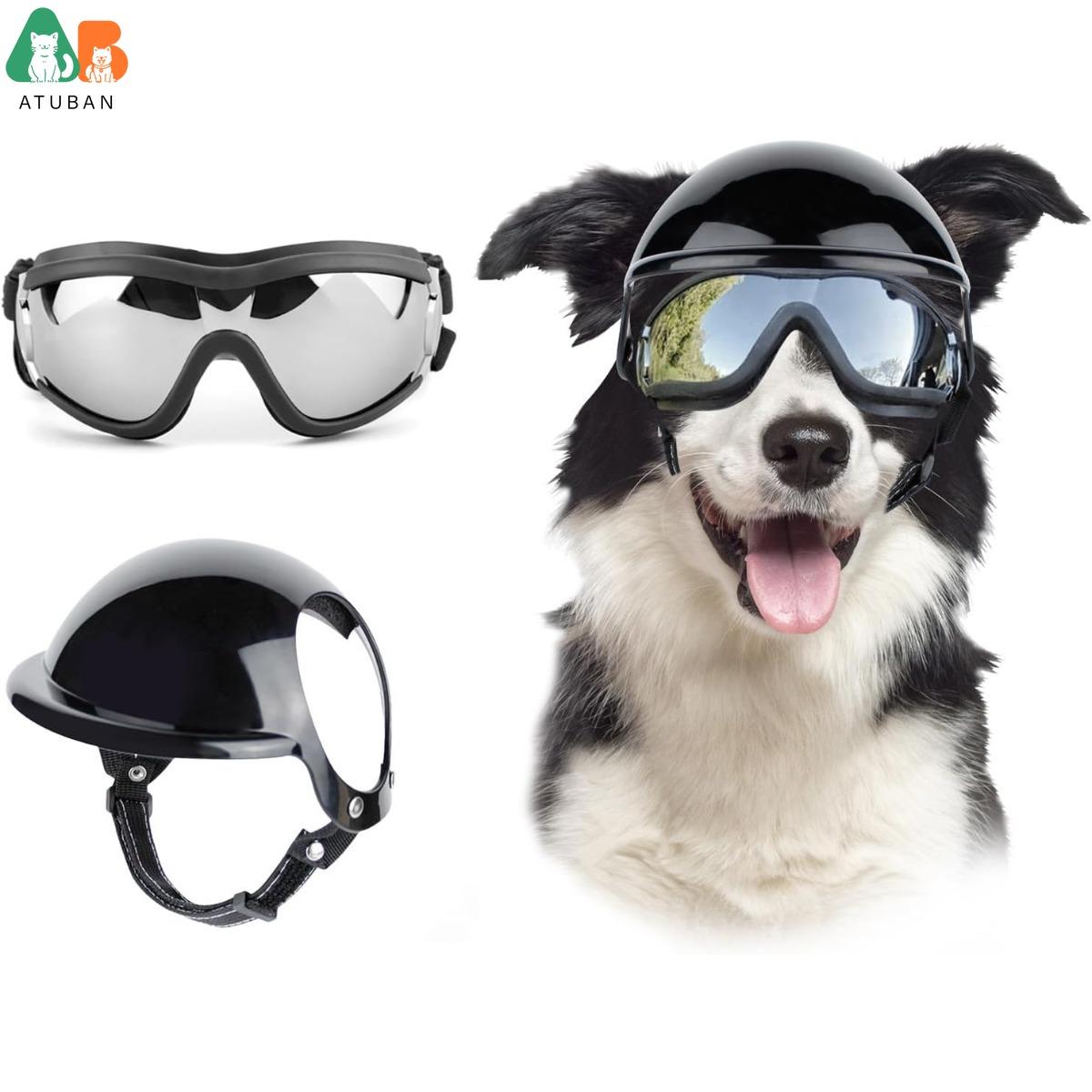 Dog Sunglasses Pet Helmet Set with Dog Goggles,Dust Wind UV Protection Dog Glasses Dog Helmet and Goggles Dog Motorcycle Helmet S