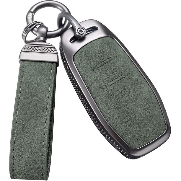 YO&YOYE Compatible With Ford Key Fob Cover With Keychain Leather Key Case Protector (Model3, Grey)