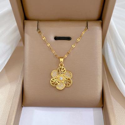 Rotating Flower Light Luxury Banquet Wedding Necklace Women'S Versatile Collarbone Chain Titanium Steel Chain
