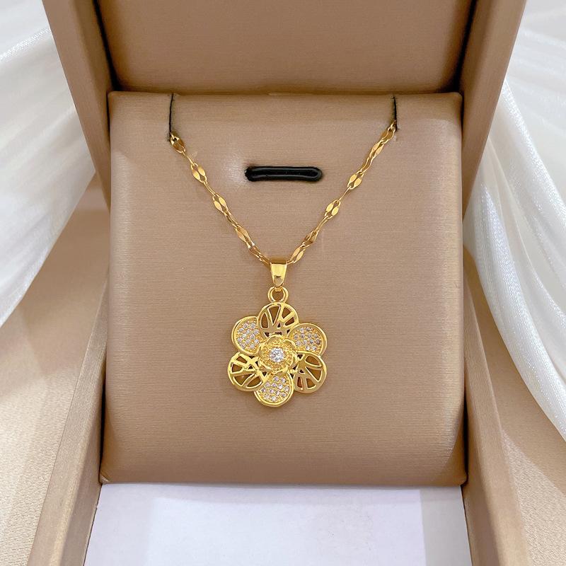 Full Diamond Luxury Light Luxury Banquet Wedding Necklace Female Internet Celebrity Versatile Collarbone Chain Titanium Steel Chain