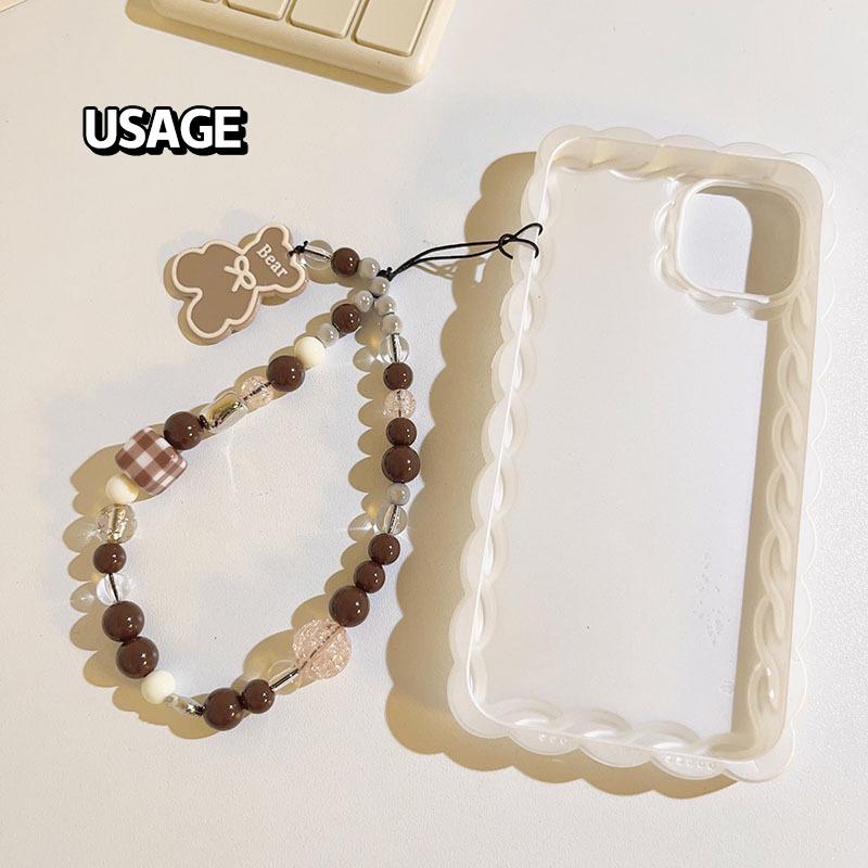 Blue Pink Bowkont Beads Phone Chain Sweet Cool Love Bear Hanging Rope Camera Lanyard Anti-Lost Wrist Straps Bag Accessories