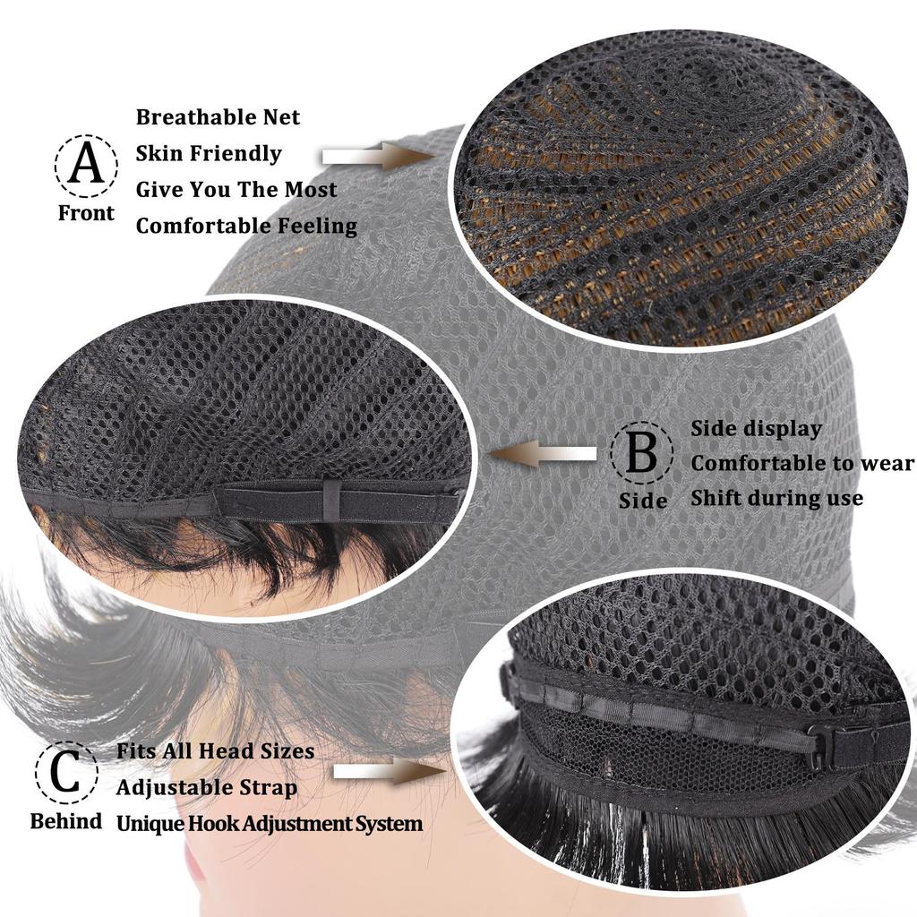 Damen-Perücke, 20,3 cm, blond, schwarz, Ombre-Pony, kurze Perücke, Hochtemperatur-Synthetik-Perücke, lässiges Styling