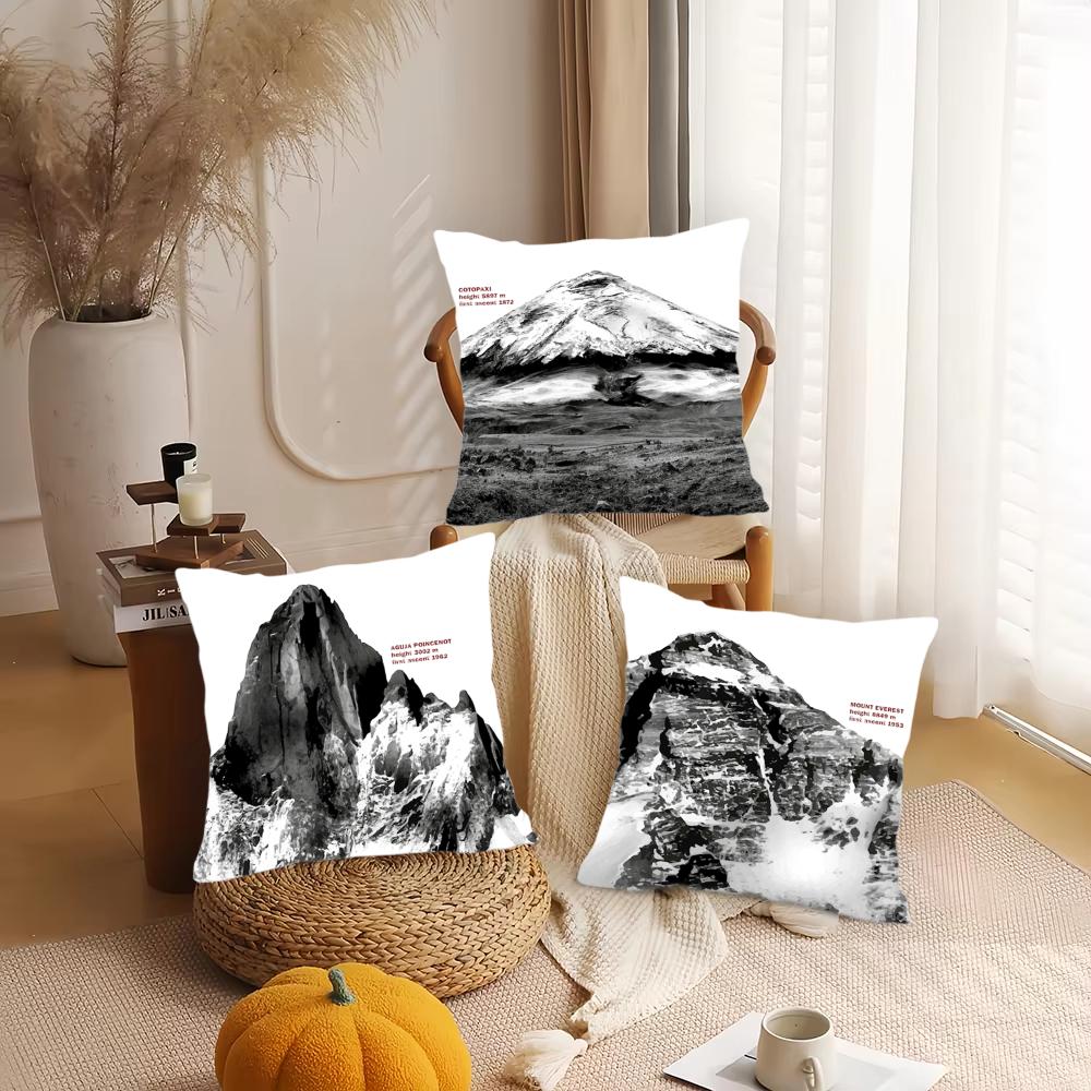 Schneebedeckter Berg Kissenbezug Seidiger Kurzer Plüsch Beidseitig Bedruckter Kissenbezug für Sofa Alle Jahreszeiten Heimdekoration Geschenk