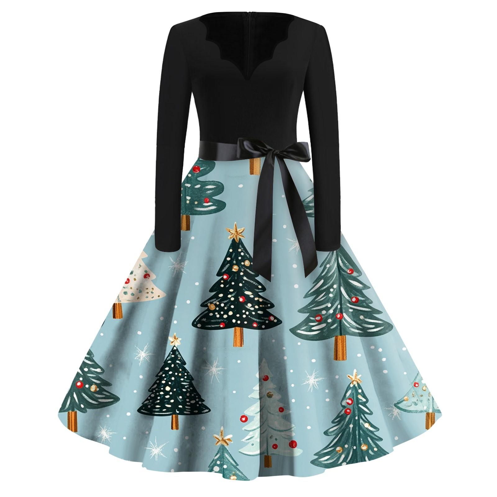 Женские модные повседневные тонкие рождественские платья с длинным рукавом с v-образным — фото 11