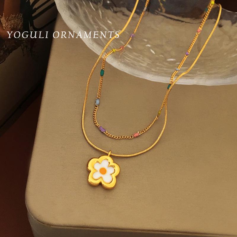 Korean Style Double Layer Flower Necklace for Women - Summer Fashion Clavicle Chain