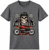 Motorcycle T Shirt Fire Wheels Skull Rider Biker Vintage Racing Graphic Tee
