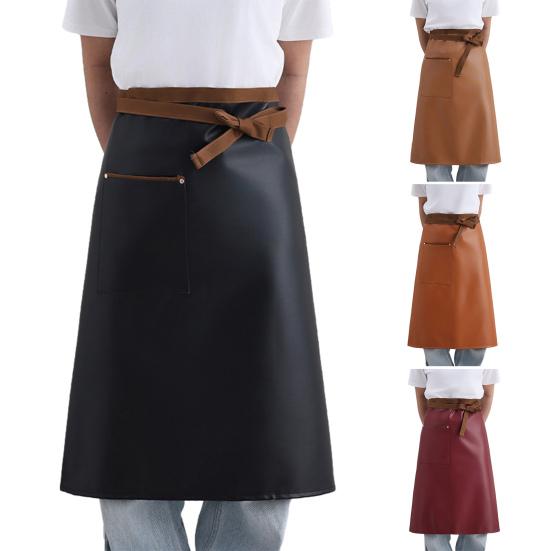 Faux Leather Half Apron for Men Women Waterproof Oil Resistant Cooking Apron with Adjustable Waist Strap Kitchen Fashion Accessory