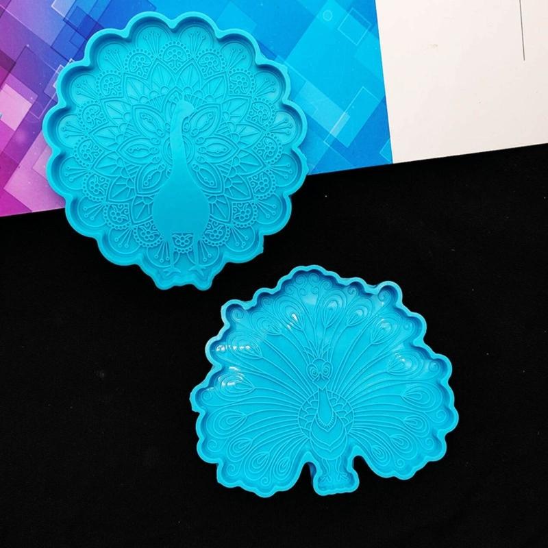 Peacocks Coaster Tray Mold  Crystal Epoxy Resin Molds Cup Mat Mug Pad Silicone Mould Coaster Making Accessories Decor