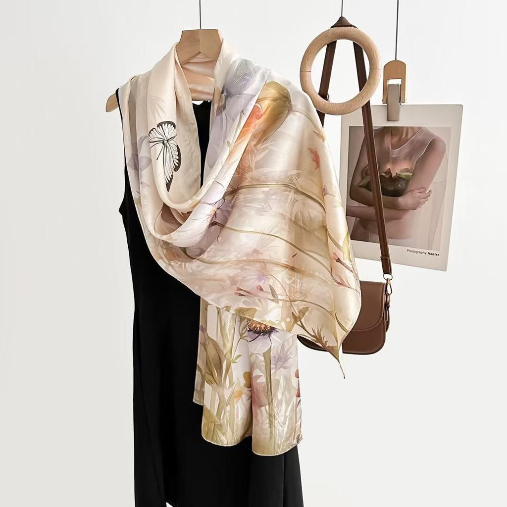 175*55Cm Luxury Scarf Silk Bandana Women Scarves Wrap Mulberry Fashion Headband Hijab Shawls Foulard Headkerchief