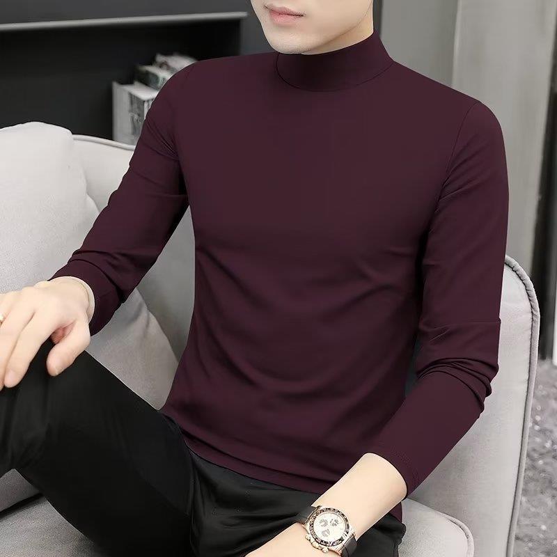 2-Pack Men's Modal Mid-Neck Long-Sleeve T-Shirts for Spring and Autumn