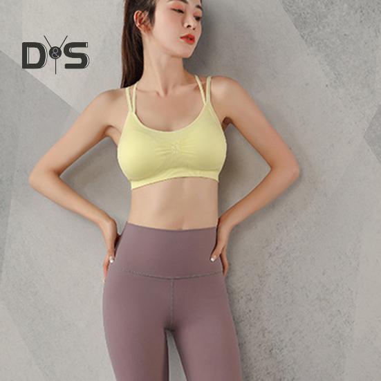 Women Sport Bra Multi Strap Hollow Out Back Push-up Vest Bra Quick-drying No Wire Seamless Gym Jogging Bra with Removable Padding