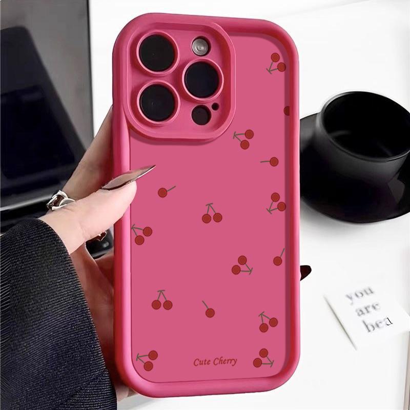 Cute Cherry Pattern TPU Soft Matte Phone Case For iPhone 16 Pro Max 15 Pro 14 13 12 11 XR XS Shockproof Lens Protection Bumper Cover
