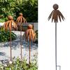 Iron Echinacea Garden Ornaments Rusty Plant Sculpture Easyly Install Outdoor Decorative Stake