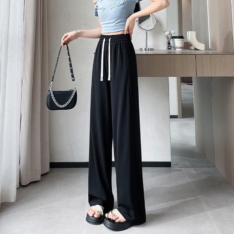 Women's High Waist Wide Leg Pants Loose Harem Pants Solid Color Casual Trousers Summer Drapey Ice Silk Pants