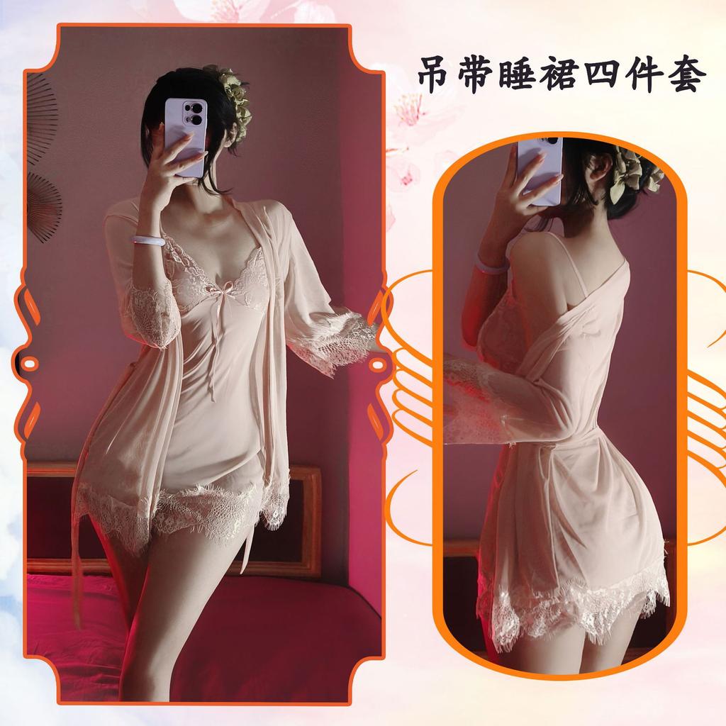 Sexy Underwear Lace Sexy Large Size Pajamas Seductive See-through Wear Mesh Suspender Nightdress Abstinence