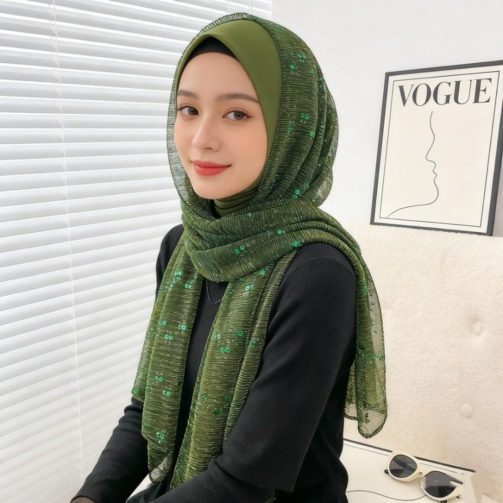 Luxury Shining Sequins Shawl Thin Transparent Breathable Silk Scarf Long Lightweight Head Wrap Party Occasion
