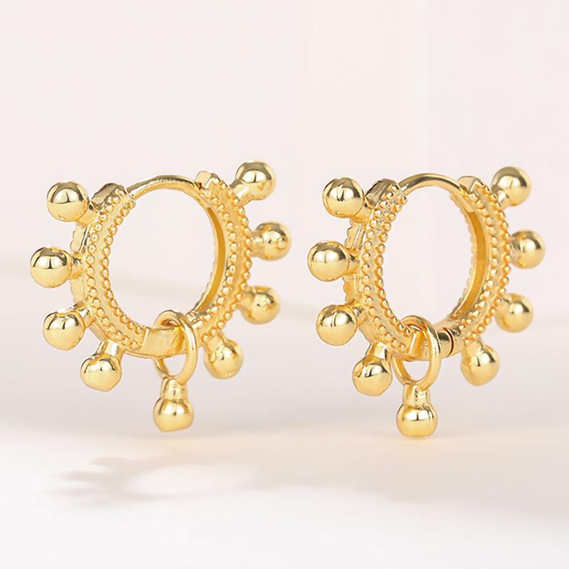 Gold Plated Beaded Small Huggie Hoop Earrings Multi Ball Dangle Open Loop Earrings Women Minimalist Daily Fashion Jewelry Gift