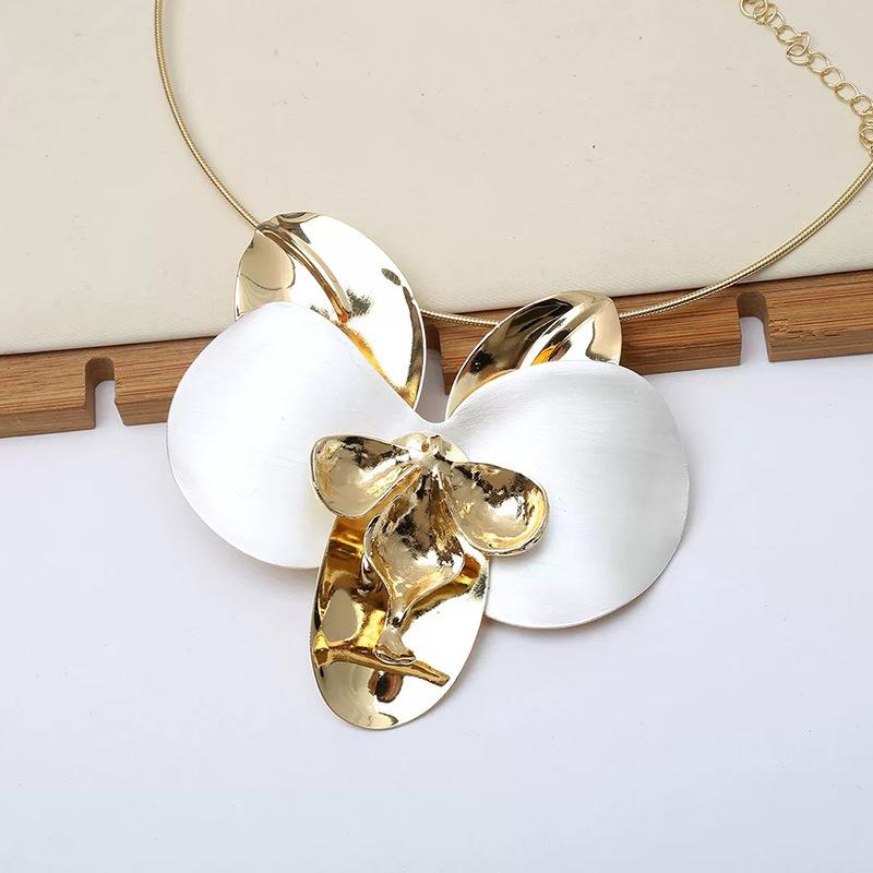 Tooxika Personalitate Exagerată Metal Lucios Picătură de Ulei Floare Magnolia Guler Modă Temperament Lanț Claviculă