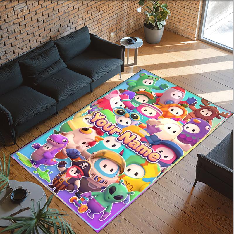 Personalized Crystal Velvet Carpet Custom Name Text,Fall Guys Anti Slip Area Rug For Home Decoration