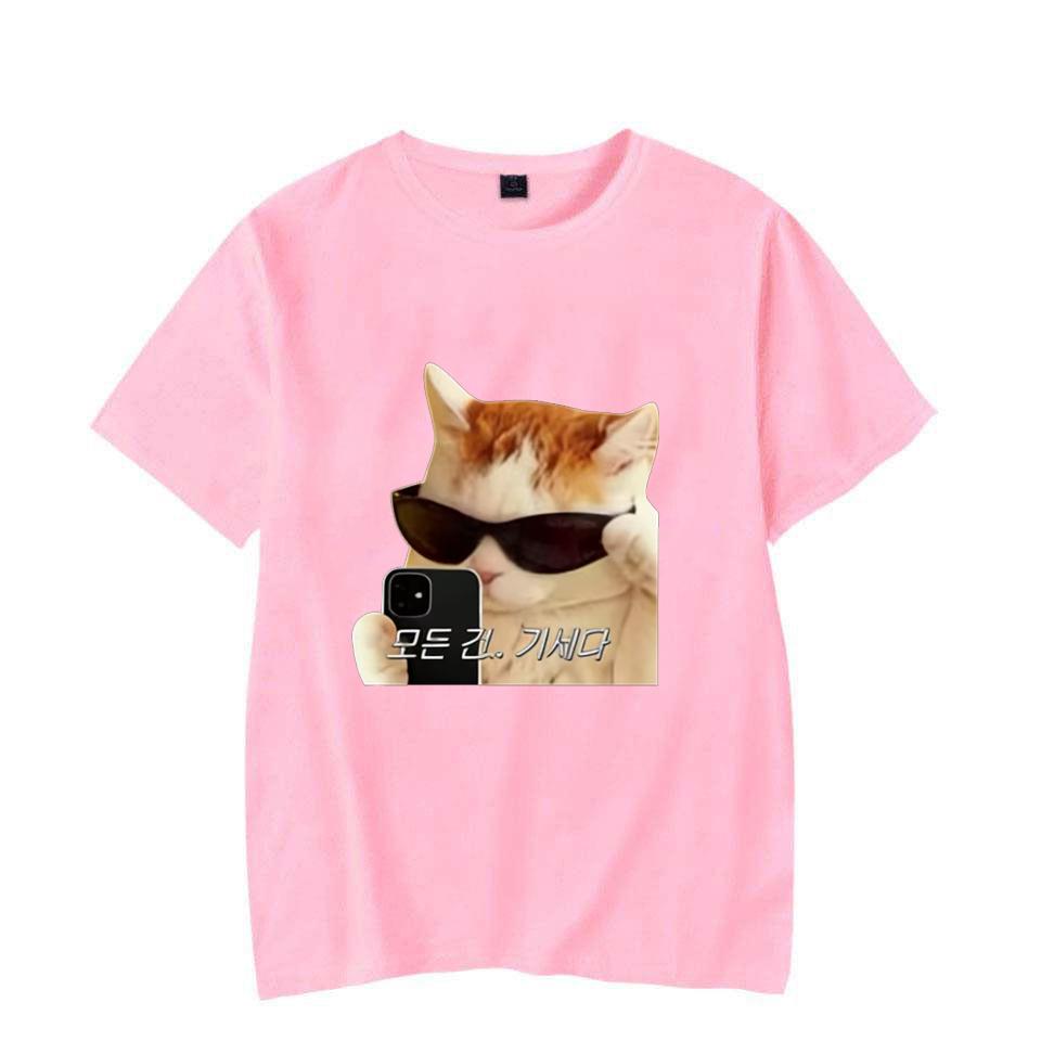 Hot Neutral Style Cool Cat Selfie T Shirt Korean Text Meme Print Short Sleeve O Neck Soft Washable Tops Funny Streetwear Tee Top