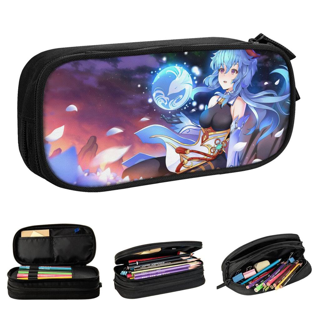 Ganyu Pencil Cases Lovely Genshin Impact Anime Pen Holder Bags Student Large Storage School Supplies Cosmetic Pencil Box