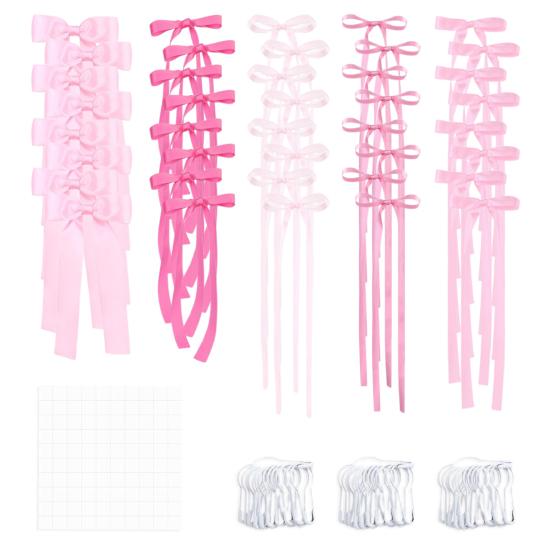 40Pcs Pink Bow Ribbon Festive Atmosphere Decor Striking Festival Ornaments