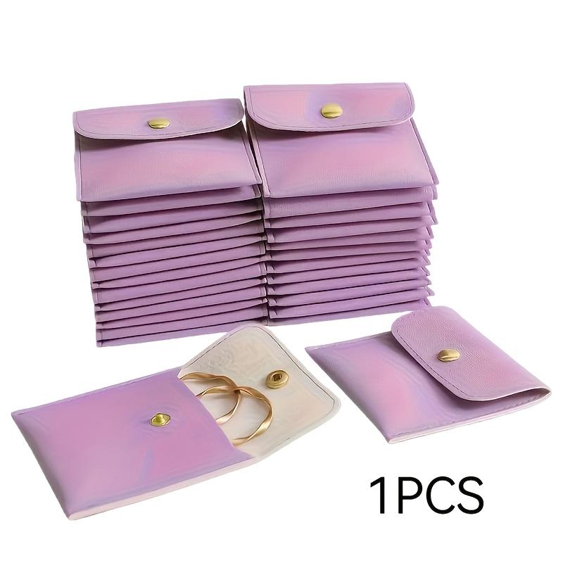 

1 шт. Органайзер для украшений из искусственной кожи с застежкой-кнопкой, квадратный чехол для хранения 3,15x3,15 дюйма для колец, ожерелий и аксессуаров, мягкий текстурированный дизайн фиолетовый