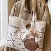 Japanese-Style One-Shoulder Tote: Women's Cartoon Canvas Bag with Zipper Pocket, Large Capacity, Versatile Handbag