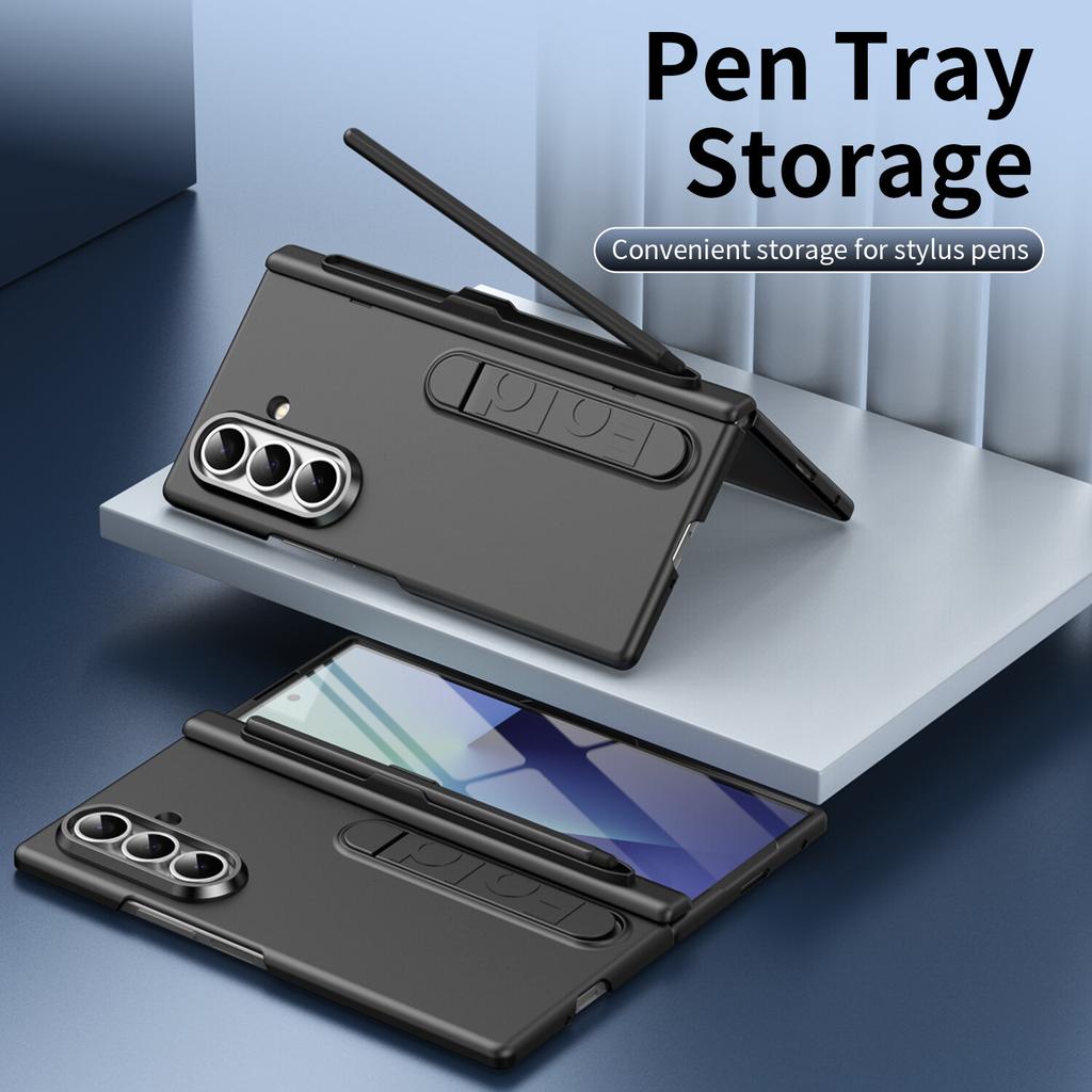 Case for Samsung Galaxy Galaxy Z Fold 7 6 5 4 3 with S Pen Holder & Stylus, Invisible Kickstand,Built In Screen Protector Cover Phone Bumpers