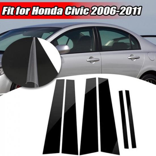 6pcs Window Pillar Post Molding Black Cover Door Trim For 2006-2011 Honda Civic
