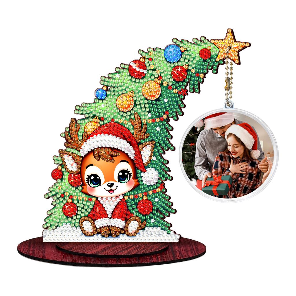 Photo Christmas Tree Table Top Diamond Painting Ornament Kits Wooden 5D DIY Diamond Art Tabletop Decorations Gift for Friends