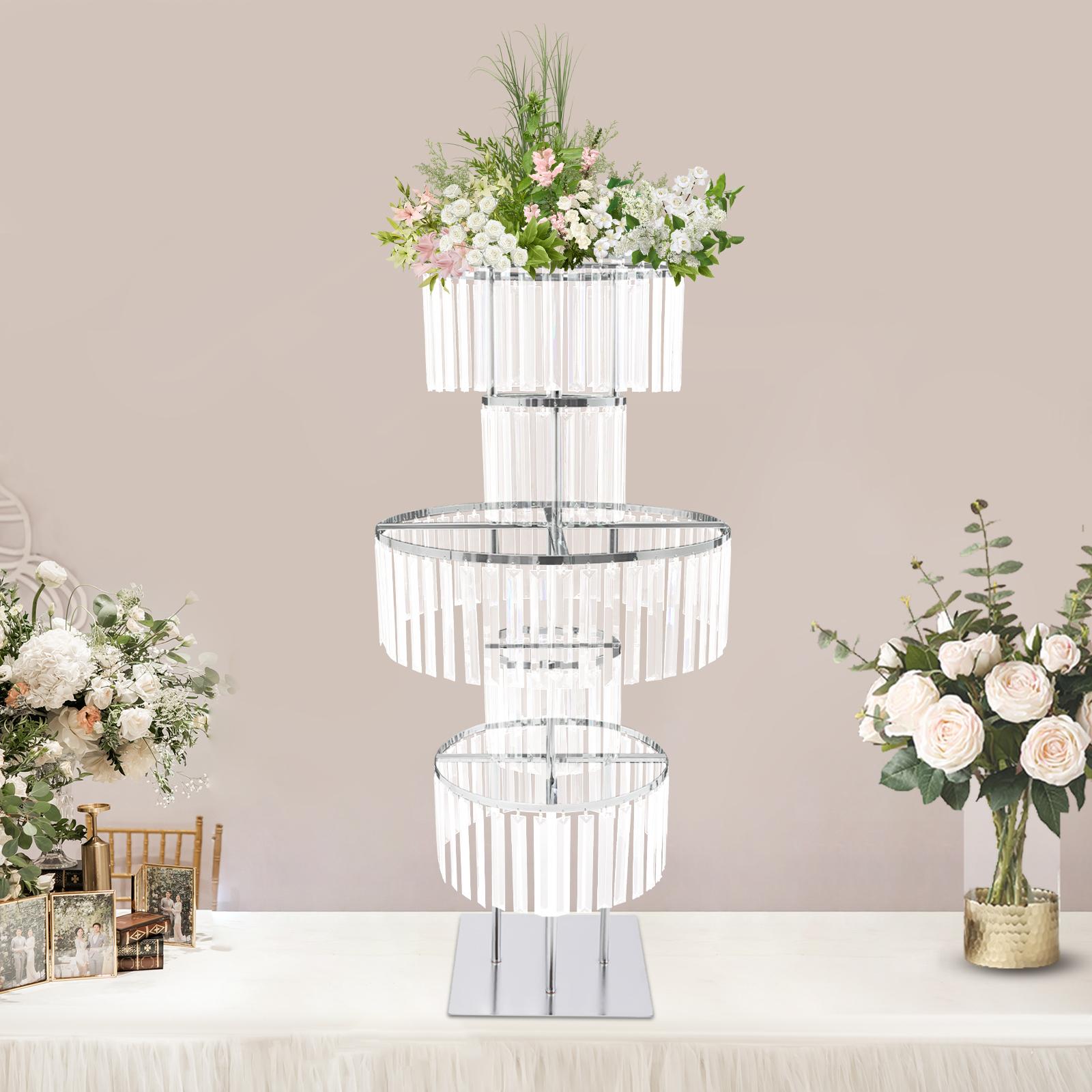

5-Tier Crystal Flower Stand, Square Base & Silver Finish - Elegant Round Holder for Wedding, Birthday, Home Decor, 110cm Height серебряный