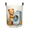 1pc DOKRIY Cute Bear Laundry Basket - Collapsible Round Storage Box with Bear-Shaped Top, Durable Canvas Hamper for ' Room,, Bathroom Organization - S