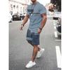 Summer  Arrival Men's Casual Two-Piece Set Striped Print Short-Sleeve Shirt and Athletic Shorts Set