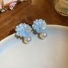 Silver Needle Resin Flower Pearl Pendant Earrings Small Fresh Light Luxury Premium Earrings Sweet Design Earrings Women