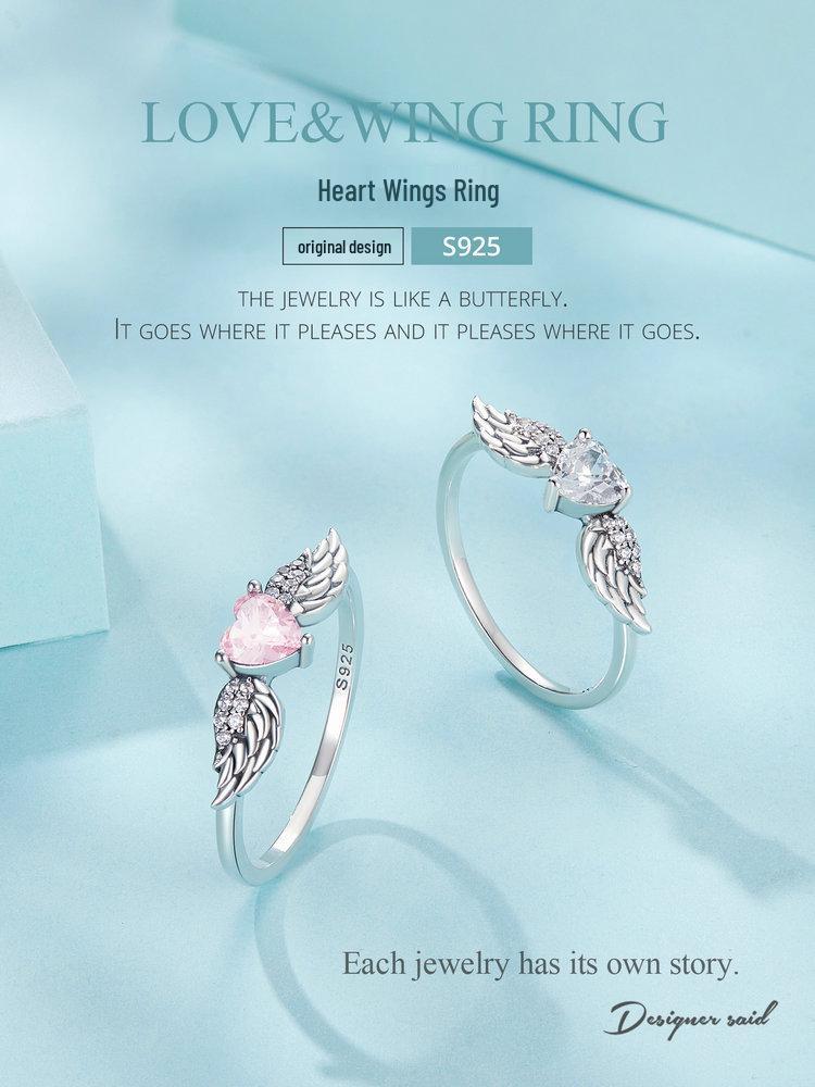 Yin Ziyun Pink Zircon Love Wings Ring & Bracelet, 925 Silver Dreamy Design, SCR874