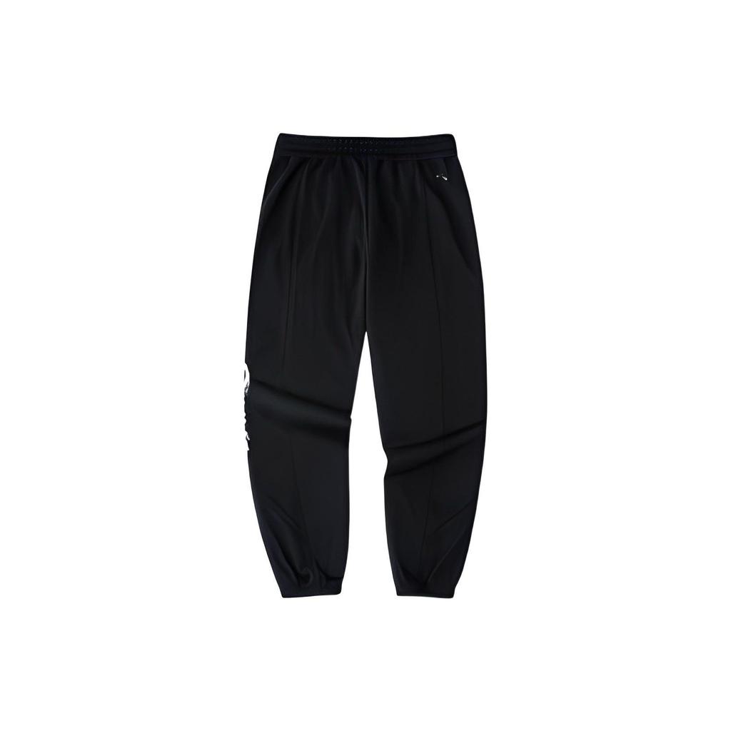 Anta Solid Color Elastic Waistband Logo Embroidered Cuffed Fleece Sports Pants Women Pants Black 162247307-2