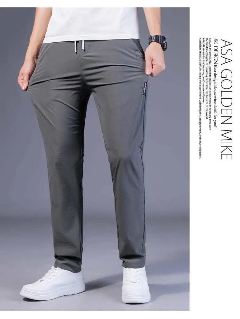 Calças Casuais Slim Retas Soltas de Seda Gelo Masculinas - Respiráveis, Leves, Elásticas, Calças de Verão para Esportes