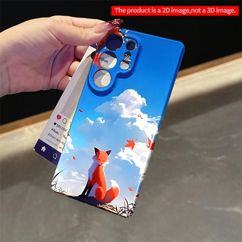 2DFlat Samsung phone case Fox Amid Falling Maple Leaves Sky Scene Applicable to Galaxy S23 S24 S25ULTRA S26 A12 A14 A15 A16 A54 A55