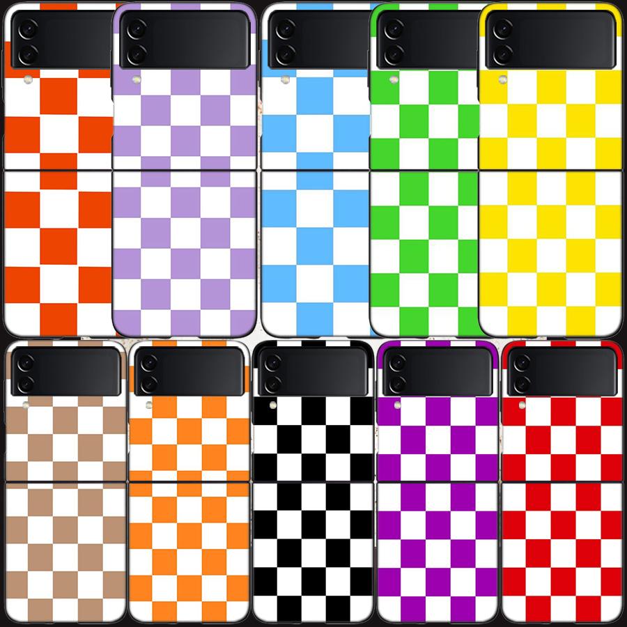 Retro Klassisches Schachbrett Gitter Handyhülle Für Samsung Z Flip 7 6 5G Galaxy Z Flip 5 4 3 Schwarz Hart Cell Hülle Luxus PC Schale C