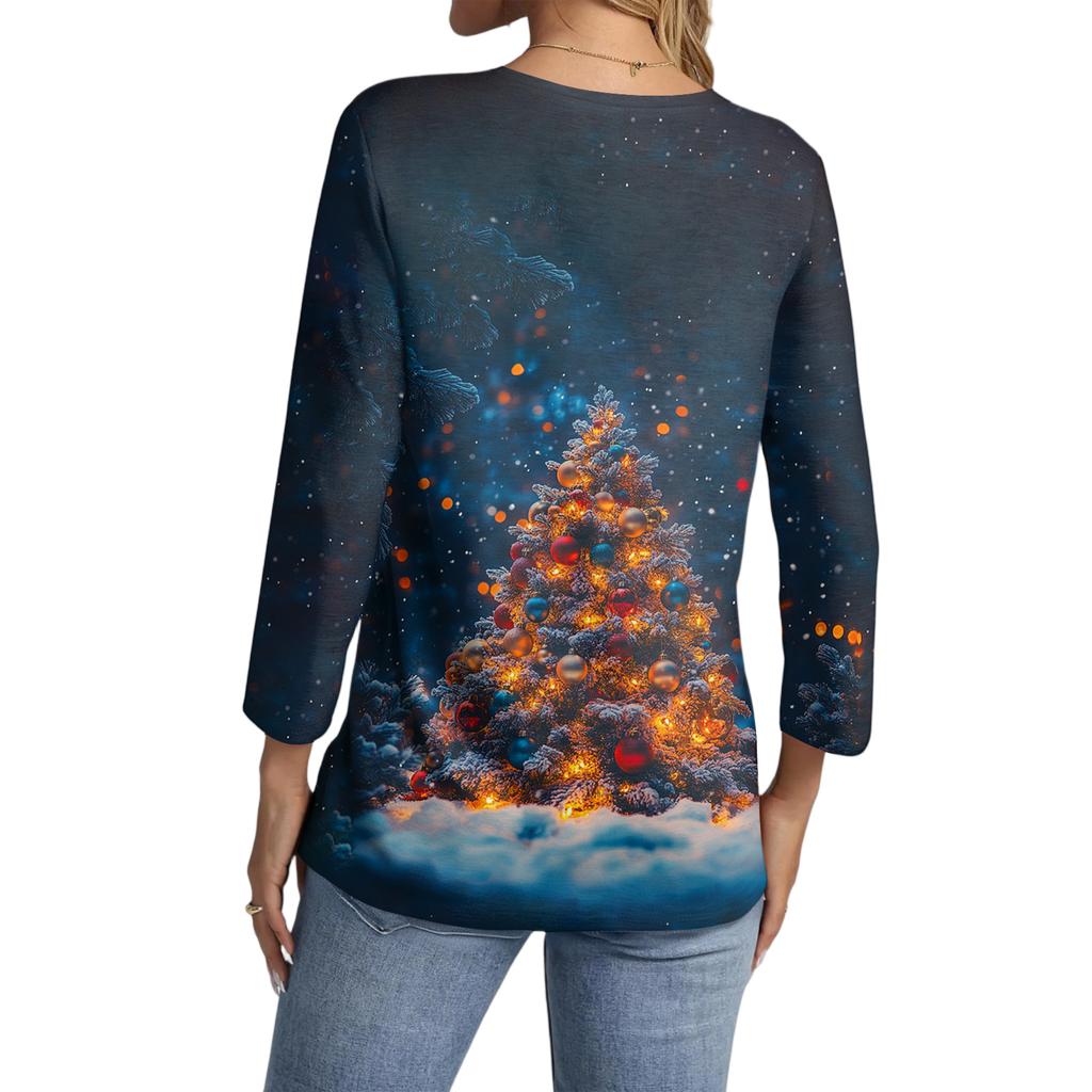 Women's Casual Fashionable Sexy Comfortable V-Neck Christmas Three-Quarter Sleeve Top