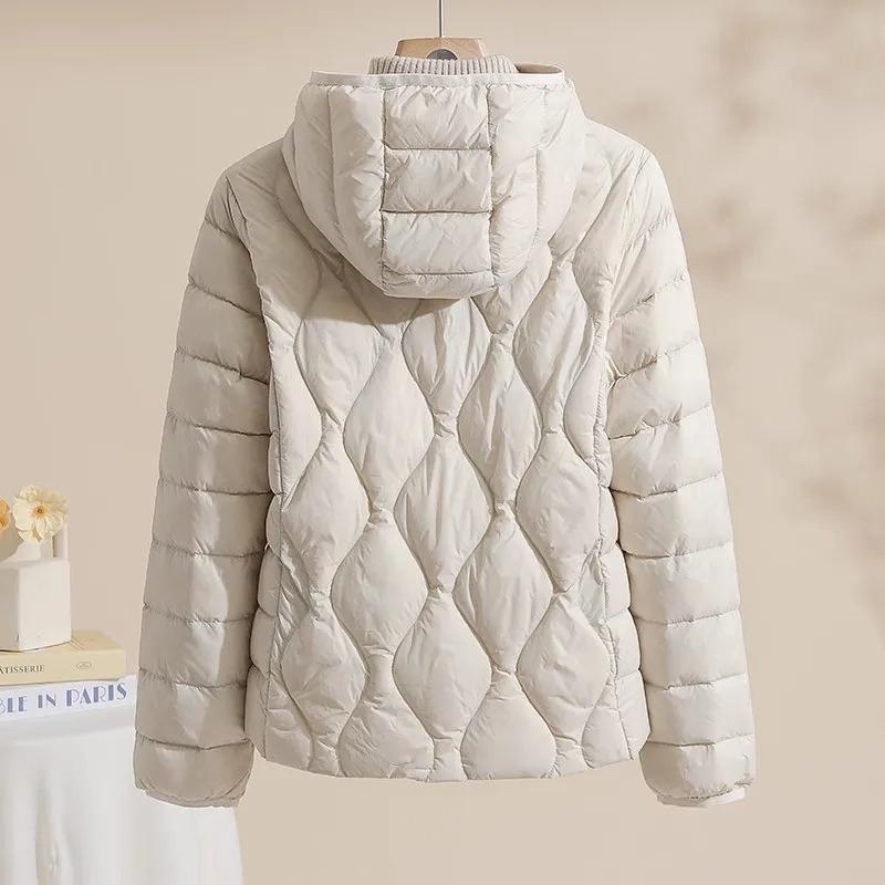 Lightweight Women Down Jacket Hooded White Duck Down Warm Thin Coat Korean Style Puffer Jacket