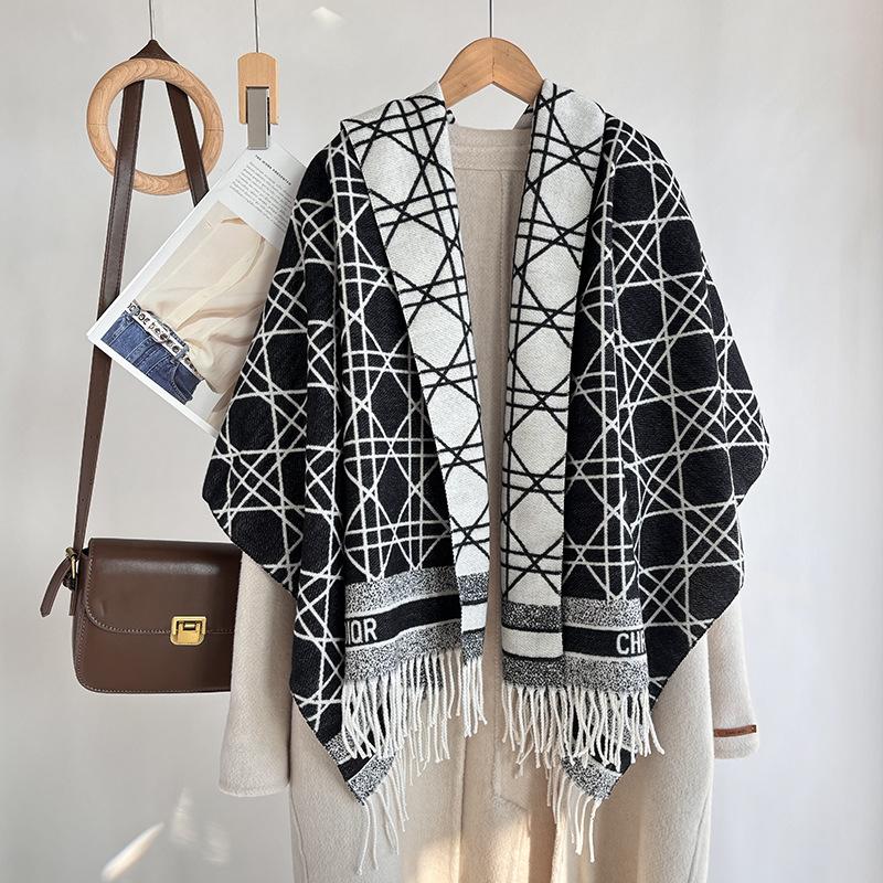 Winter-Imitat-Kaschmirschal Damen Herbst- und Winter-verdickter Fransen-Schal Zweifach verwendbar Warm und vielseitig