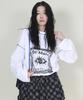 Deumakeu Oversized Square Print Stitch Contrast Long Sleeve T-Shirt White