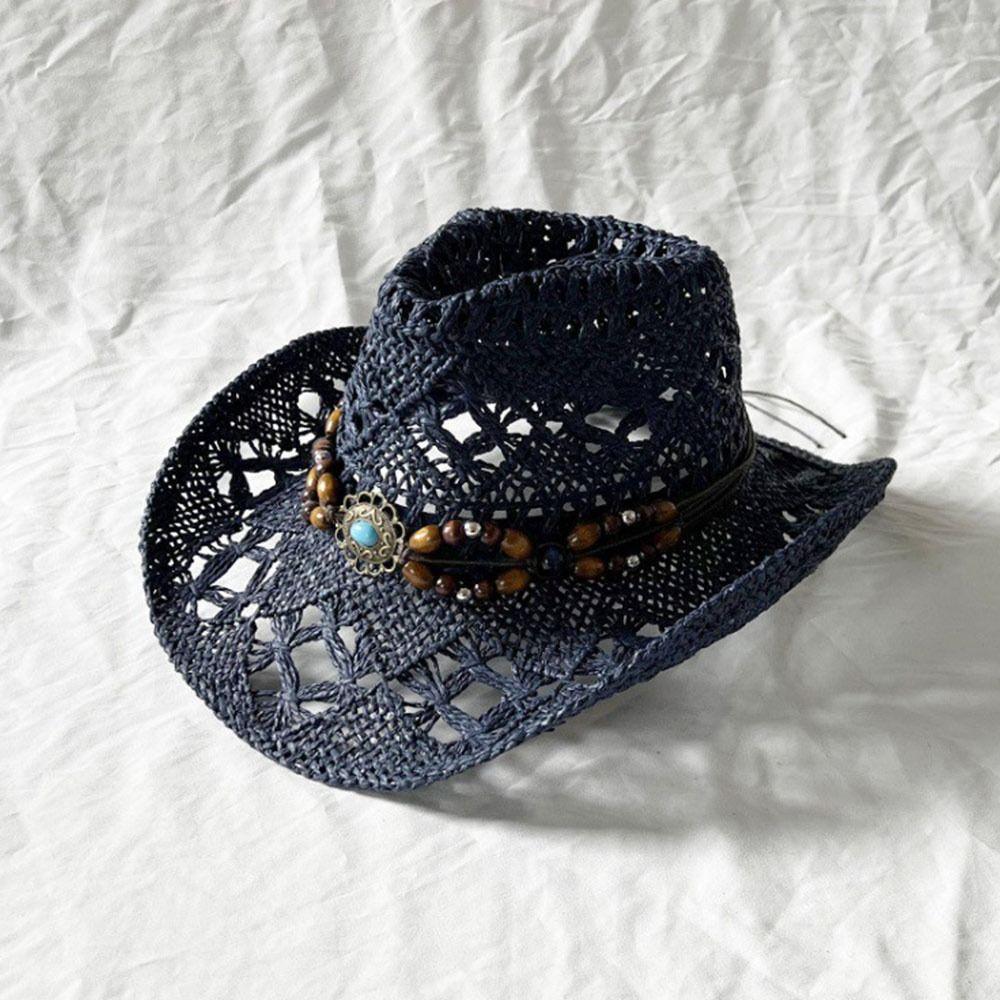 Straw Weave Sombrero Hat Hollow Out Western Cowboy Hats Bohemian Straw Hat  for Outdoor Holiday