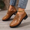 Retro Lace Up Low Top Shoes for Women Autumn 2025 New British Style PU Leather Size 36-43 Mid Heeled Loafers Zapatos De Mujer