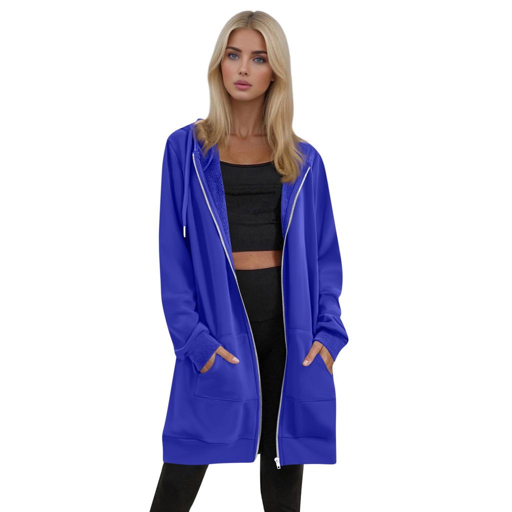 Women's Solid Color Zippered Sweatshirt Top Daily Casual Raglan Long Jacket (Without Hood Drawstring)