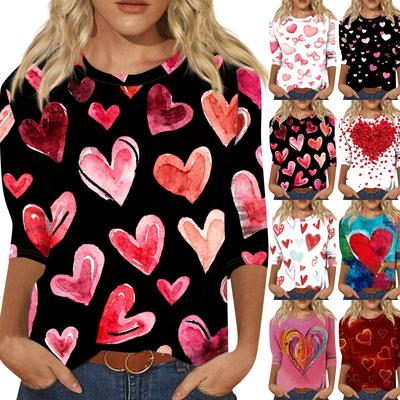 Women's Fashion Casual Round Neck 3/4 Sleeve Loose  Printed T-Shirt Ladies Top